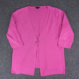 Spring + Mercer Barbiecore Cardigan Women XXL Pink Cotton Blend 3/4 Sleeve Knit